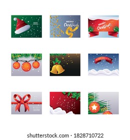set of merry christmas banners vector illustration design