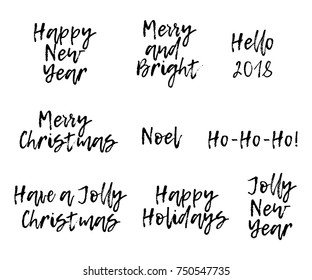 Set of Merry Christmas card with calligraphy text. Template for Greetings, Congratulations, Housewarming posters, Invitations, Photo overlays. Vector illustration.