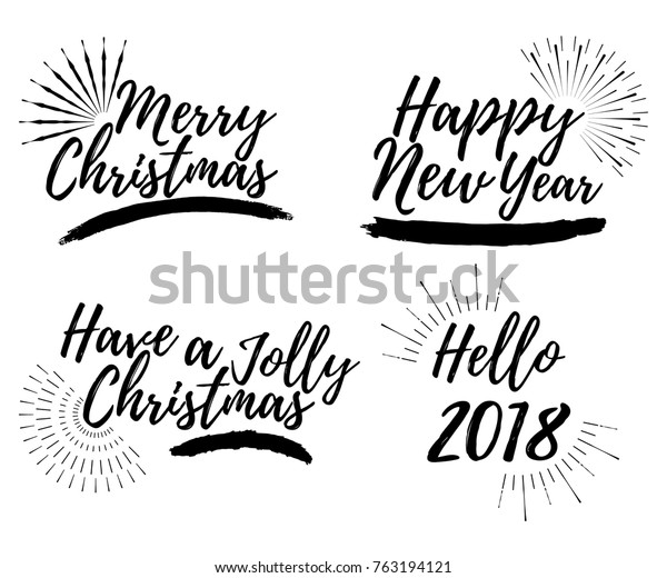 Set Merry Christmas Card Calligraphy Text Stock Vector Royalty Free 763194121