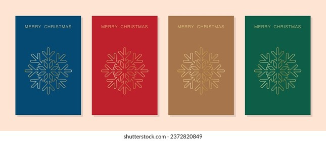 Set of Merry Christmas Card Designs with Simple Geometric Christmas Tree Illustration. Modern Linear Luxury Christmas Cards with Merry Christmas Text. Vector Design template.