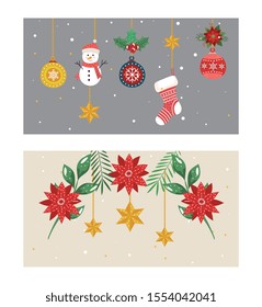 set of merry christmas decoration vector illustration design