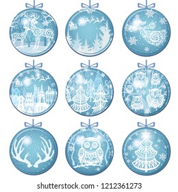 Set of Merry Christmas decorations with Balls