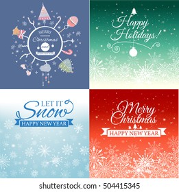 Set of Merry Christmas e-card template. Vector illustration.