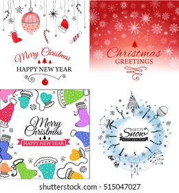 Set of Merry Christmas e-card template. Vector illustration.