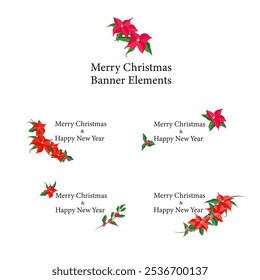 conjunto de itens de elemento de natal alegre e banner no plano de fundo