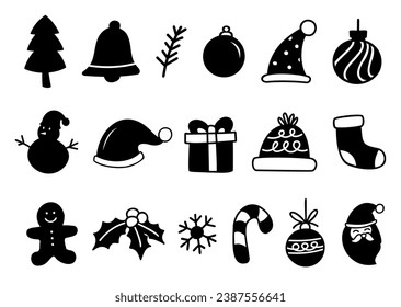 Set of merry christmas element and symbol in hand drawn style.