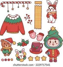 Un conjunto de alegres colecciones de elementos de navidad con vector libre de temporada