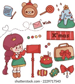 A set of merry christmas elements collection with seasonal free vector