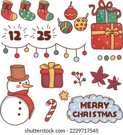 A set of merry christmas elements collection with seasonal free vector