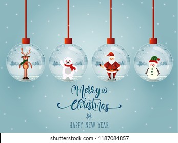 Set of Merry christmas glass ball collection. 