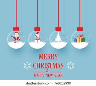 Set of Merry christmas glass ball collection. Vector illustration