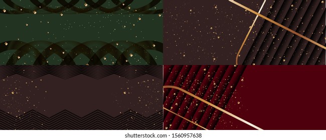 Set Merry Christmas gold frame vector elegant on dark banner