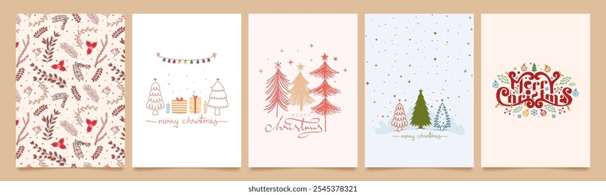 set of merry christmas greetings card, background, calligraphy. trendy collection of christmas holiday