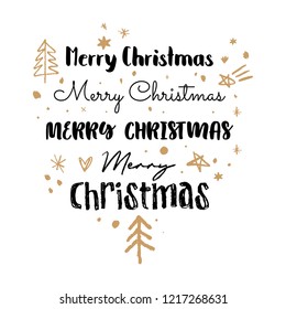 Set of Merry Christmas, hand drawn lettering style font. Stars set for design greeting cards and posters, photo overlays, prints and more. Hand drawn elements