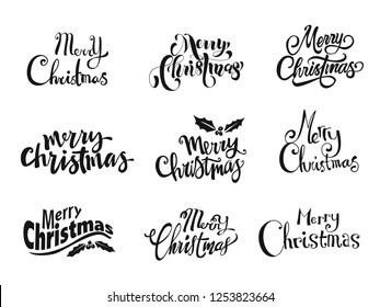 Set Merry Christmas Hand Lettering Vector Stock Vector (Royalty Free ...