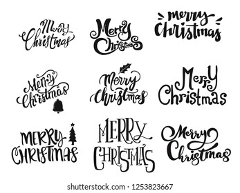 set of "merry christmas" hand lettering vector