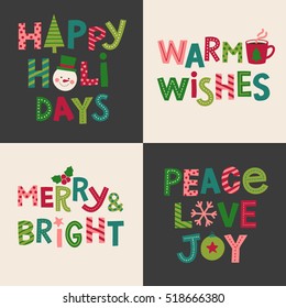 Set of Merry christmas hand written lettering with hand drawn decoration design elements