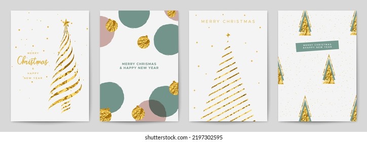 Set of Merry Christmas and Happy Holidays greeting cards with Christmas tree, snowflakes and space for text. Abstract frames and backgrounds design.