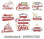 Set of Merry christmas and happy new year lettering