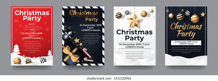 Set Of Merry Christmas And Happy New Year Party For Flyer, Banner, Social Media , Etc