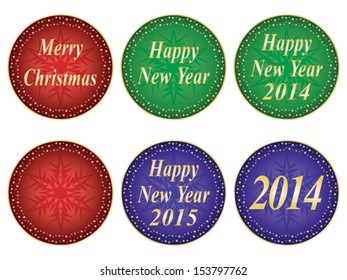 set of Merry Christmas and Happy New Year seals