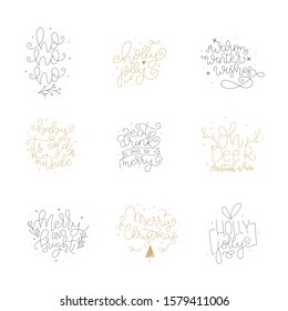 Set of Merry Christmas and Happy New Year 2020 handlettered card designs. Christmas phrases. Merry Christmas. Hapy New Year. 2020.