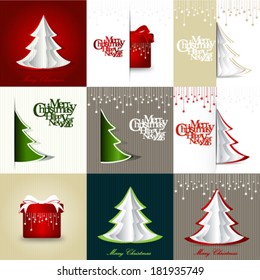 Set of  Merry Christmas and Happy New Year greeting card design.