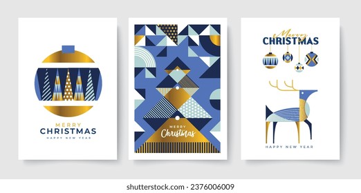 Set of Merry Christmas and Happy New Year 2024 vector illustration for greeting cards, posters, holiday covers in modern minimalist geometric style.