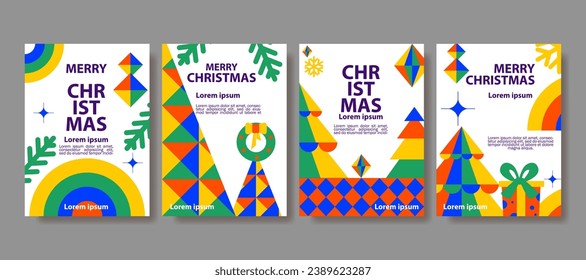 Set of Merry Christmas and Happy New Year 2024 vector illustration for greeting cards, posters, holiday covers