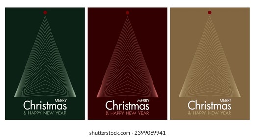Set of Merry Christmas and Happy New Year. Set of backgrounds, greeting cards, posters, holiday covers, design templates with typography for web, social media, print. Red, green and gold colors.