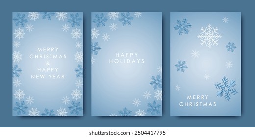 Set of Merry Christmas and Happy New Year cards with snowflakes. Vector illustration.