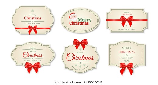 Set von Merry Christmas und Happy New Year Labels. Vektorgrafik