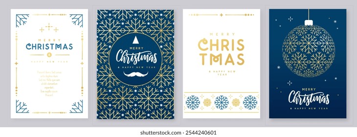 Set of Merry Christmas and Happy New Year modern greeting cards, covers or posters with holiday elements. Christmas background. Vector illustration