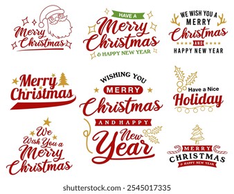 Set of Merry christmas and happy new year lettering