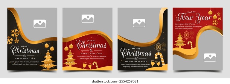 Set of Merry Christmas and Happy new year social media post template with place for the photo. Usable for social media post, invitation, promo, greeting card, invitation, cover, social media story