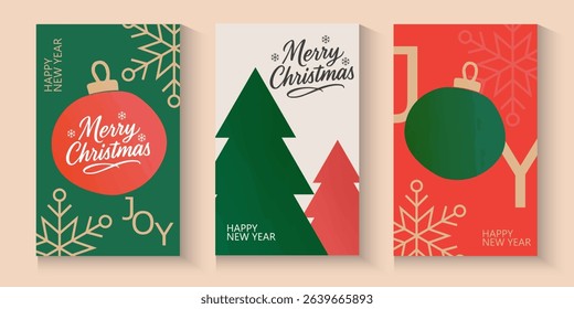 set of Merry Christmas and Happy New Year 2026 greeting card, poster, banner, holiday cover. Xmas template in watercolor style with 2026 design in gold green blue and red colors for ads and promo web