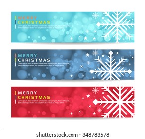 A set of Merry christmas happy new year fancy winter snowflake shape banners . Ideal for xmas card or elegant holiday party invitation.