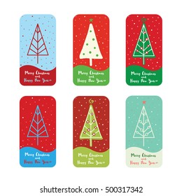 Set of Merry Christmas and Happy New Year vector Illustration cards.
Celebration background with Christmas trees and stars.
Christmas background, greeting card. Tags for decoration.