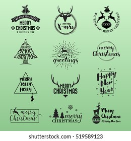 Set of Merry Christmas and Happy New Year Logo Icon. Christmas Logo Kit For Your Design Such as Greeting Card, Invitation, Sticker and Emblem. Vector illustration 