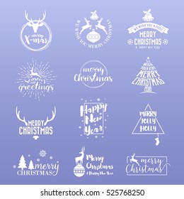 Set of Merry Christmas and Happy New Year Logo Icon. Christmas Logo Kit For Your Design Such as Greeting Card, Invitation, Sticker and Emblem. Vector illustration 