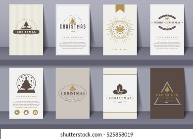 Set of   Merry Christmas and Happy New Year  brochures in vintage style .Vector eps10