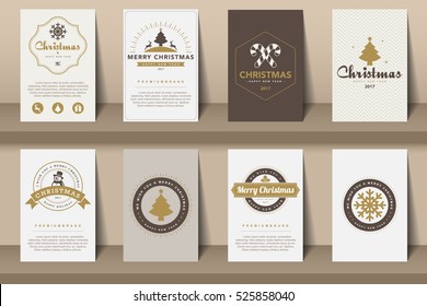 Set of   Merry Christmas and Happy New Year  brochures in vintage style .Vector eps10