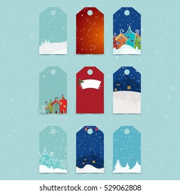 Set of Merry christmas and Happy New Year template design tags art for sales and other things. Vector illustration