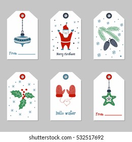 Set with Merry Christmas and Happy New Year tags.