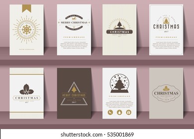 Set of   Merry Christmas and Happy New Year  brochures in vintage style .Vector eps10