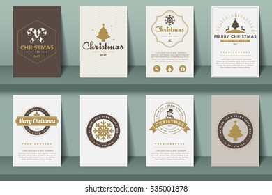 Set of   Merry Christmas and Happy New Year  brochures in vintage style .Vector eps10