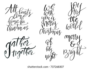 Set of Merry Christmas and Happy New Year vintage hand drawn logos, badges, quotes and phrases for gift tags, postcards. Modern calligraphic artwork in vector.