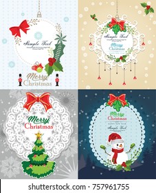 set of Merry Christmas and Happy New Year with santa claus, 
christmas tree, snowman and tree under the snow, 
Background for invitation, poster, greeting cards,
