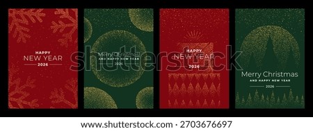 Set of Merry Christmas and Happy New Year 2026 greeting card for invitation, banner, flyer, advertising.