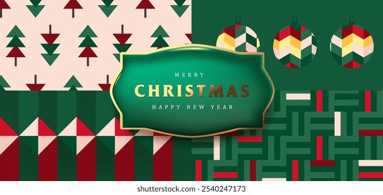 Set of Merry Christmas holiday background pattern packaging design template